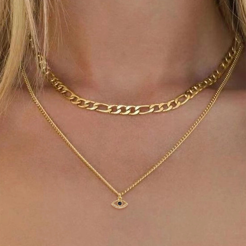 Copper 18K Gold Plated Inlay Geometric Zircon Necklace