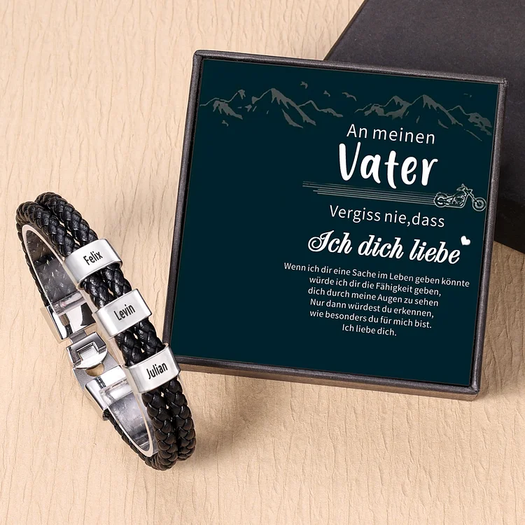 Personalisiertes 3 Namen Perlen Leder Armband-An Meinen Vater- Geschenk mit Nachrichtenkarte