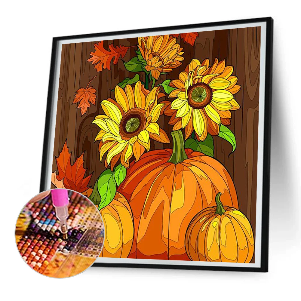Full Round Diamond Painting 30*30cm - Pumpkin And Sunflower