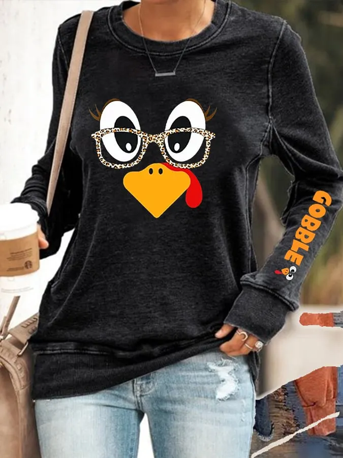 Women's Cute Turkey Fall Thanksgiving Print Sweatshirt 