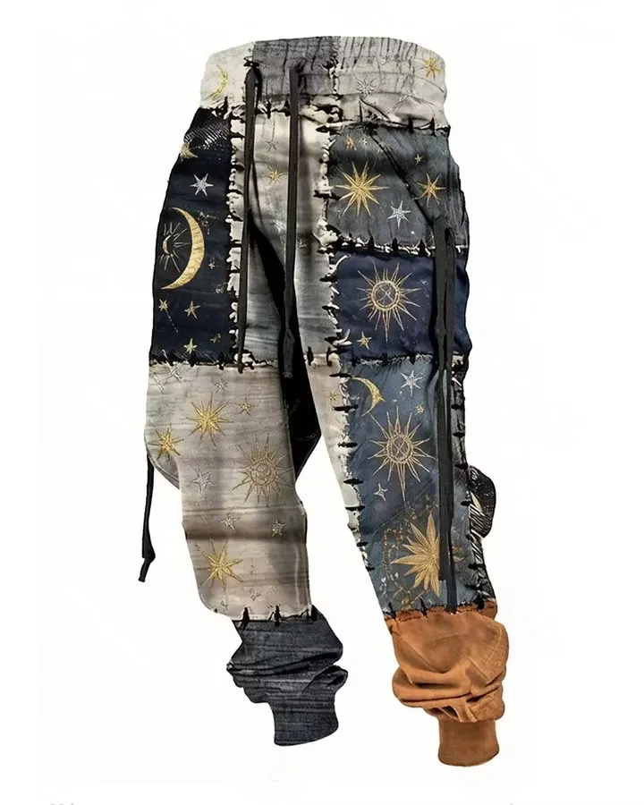 Men's Spring/Summer Fashion Star and Moon Embroidered Pants  6514