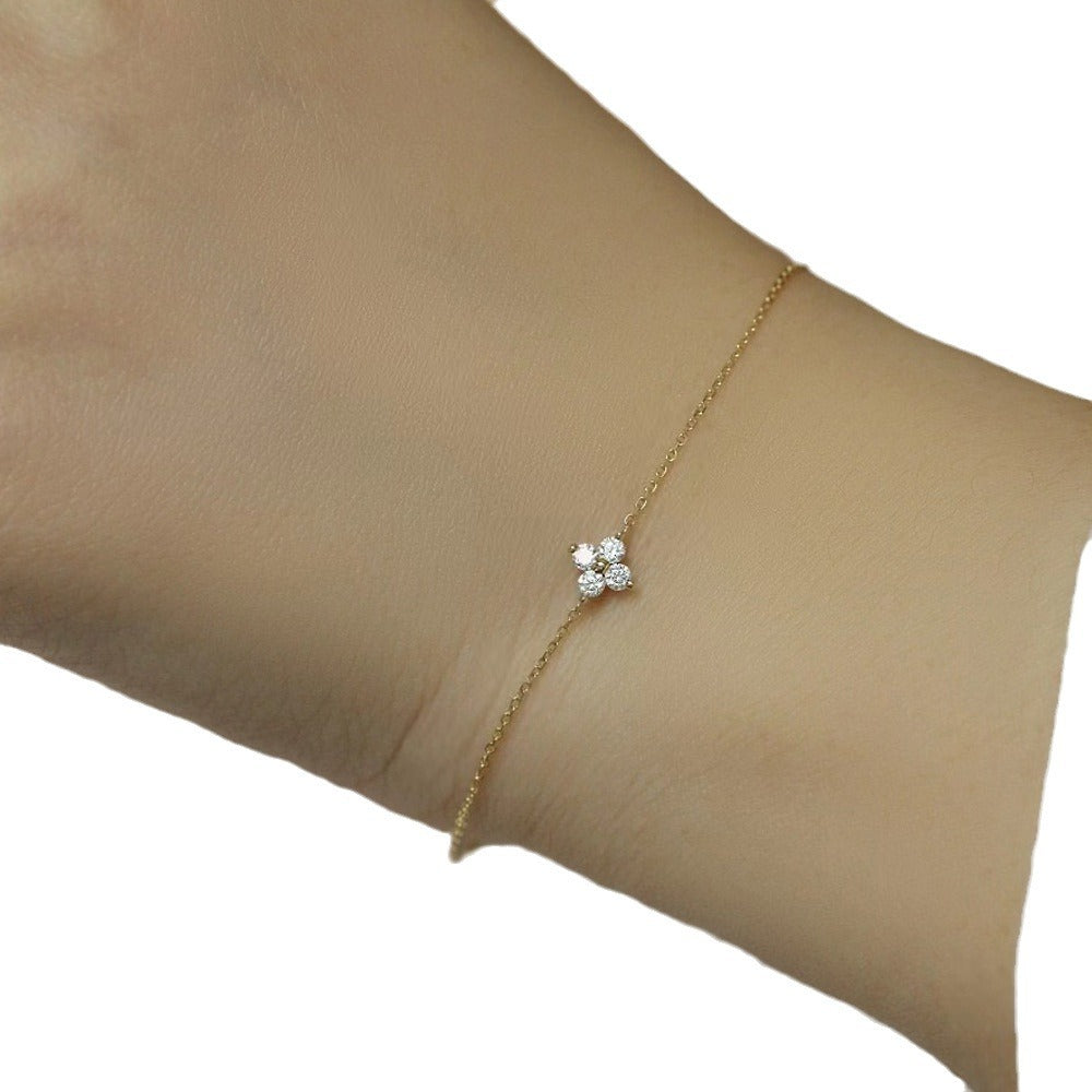 Japanese / Korean Women Flower Petal Clover Zircon Diamond Inlay Bracelets