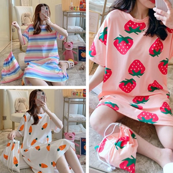 Women Short Sleeve Sleepwear Cotton Night Gowns Summer Cartoon Nightgowns Home Wear Girls Sleep Lounge Sleeping Dress - Shop Trendy Women's Clothing | LoverChic