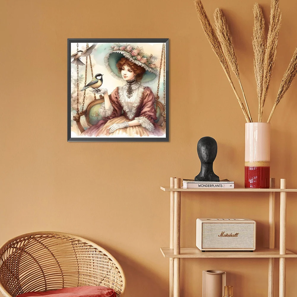 Full Round Diamond Painting 30*30cm - Lady On The Swing