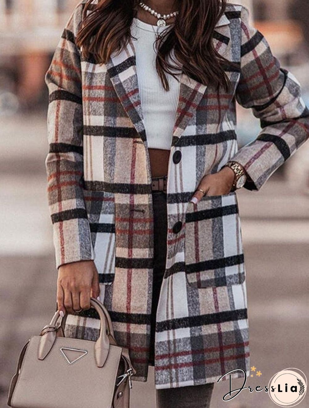 Casual Loose Plaid Woolen Cardigan Coat