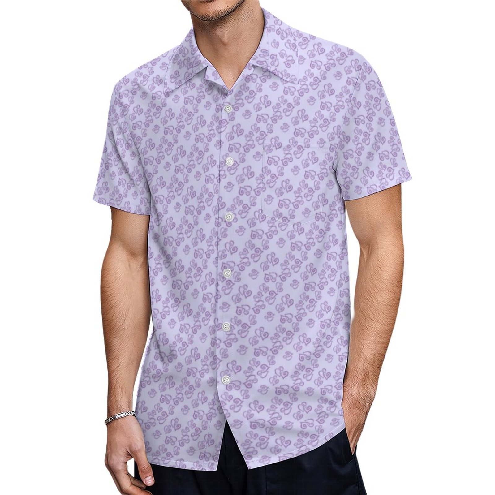 Small Purple Hearts Pattern Over Pastel Purple Hawaiian Shirt Mens Button Down Tropical Hawaii Beach Shirts