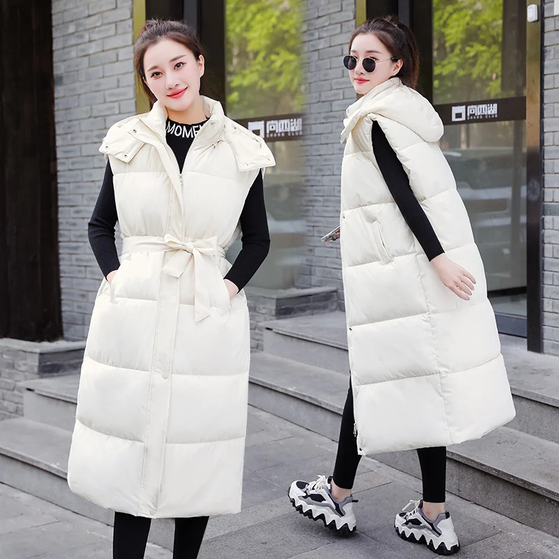 Woherb Down Cotton Jacket Vest Women's Medium Long Coat 2024 New Autumn And Winter Vest Through The Knee Horse Clip Thickened-Outfit Ideas