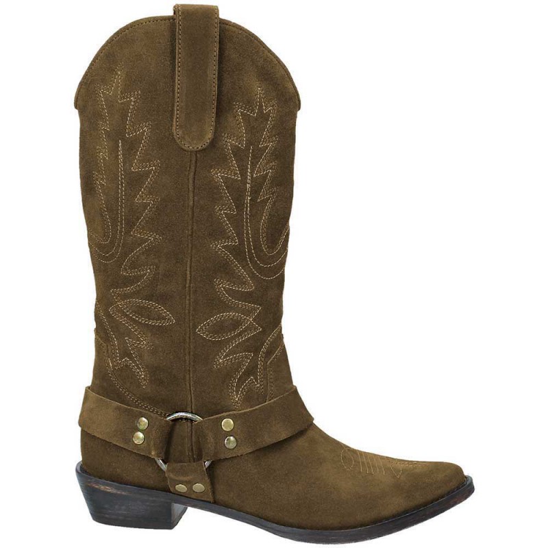 GOOSHOE Dark Green Suede Cowgirl Low Heel Mid Calf Boots