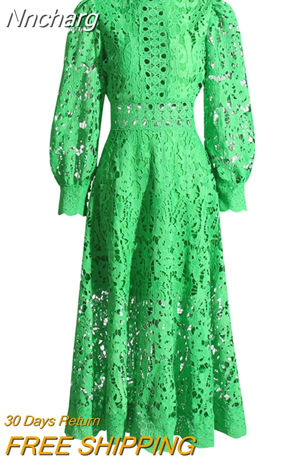 Nncharge Green Dress For Women Stand Collar Long Sleeve High Waist Cut Out Solid Midi Dresses Female Autumn Clothes 2023 New