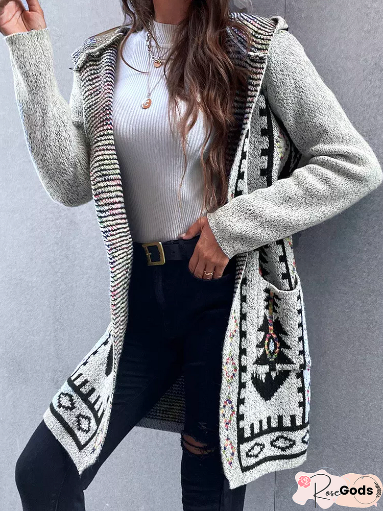 Casual Ethnic Wool/Knitting Hoodie Sweater Coat