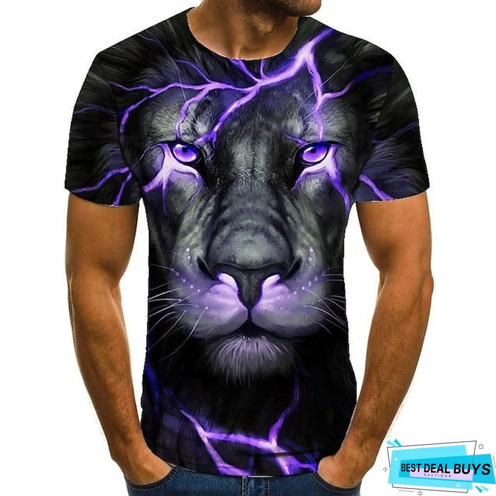 Men's Tee T-Shirt 3D Print Graphic Lion Animal Plus Size Print Short Sleeve Causal Tops Streetwear Exaggerated