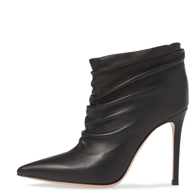 TAAFO Black Woman Pointed Toe Ankle Boots High Thin Heels Booties Ladies Fold Shoes