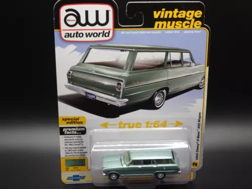 Dronehint 2025 AUTO WORLD 1963 CHEVY II NOVA 400 WAGON VINTAGE MUSCLE REL 7 VS B NO 2 1:64 Toy