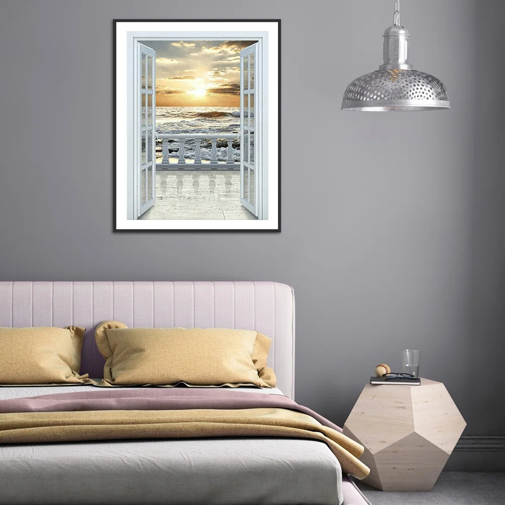 Full Square Drill Mosaic Poster 5D DIY Diamond Painting Beach Sunset Kit