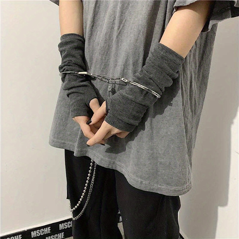 Mid-length Knitted Gloves Y2K Striped Warm Fingerless Gloves Unisex Harajuku Decorative Gothic Gloves For Women Men