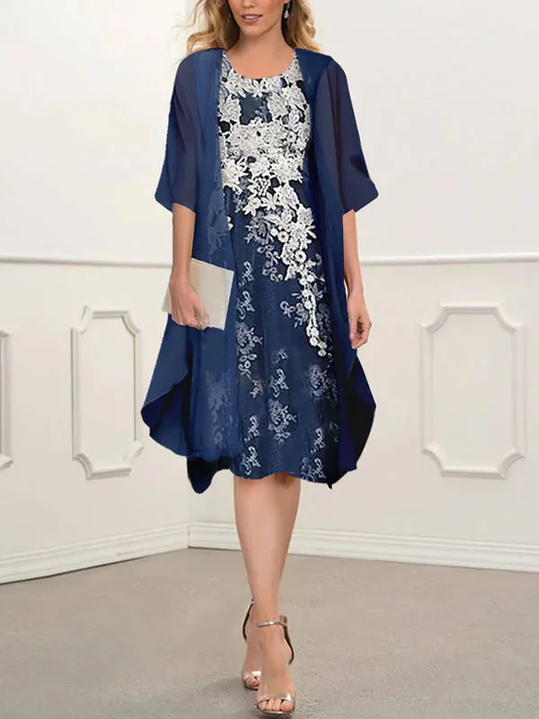 Lace patchwork 2 piece elegant chiffon dress