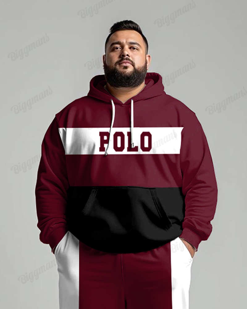 Simple Colorblock Letter Print Men's Big and Tall Hoodie Set