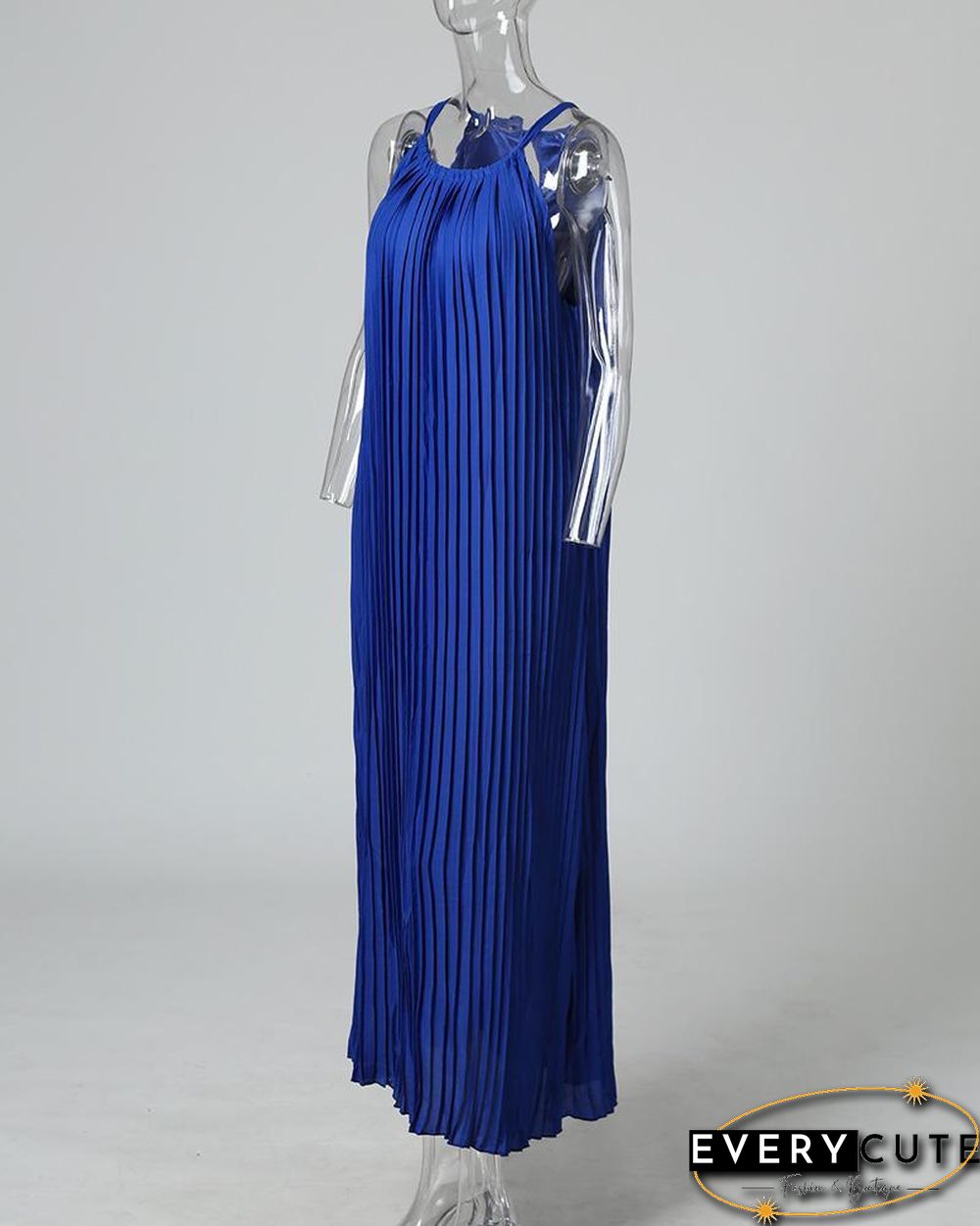 Hot Summer Halter Pleated Casual Maxi Dress P12371