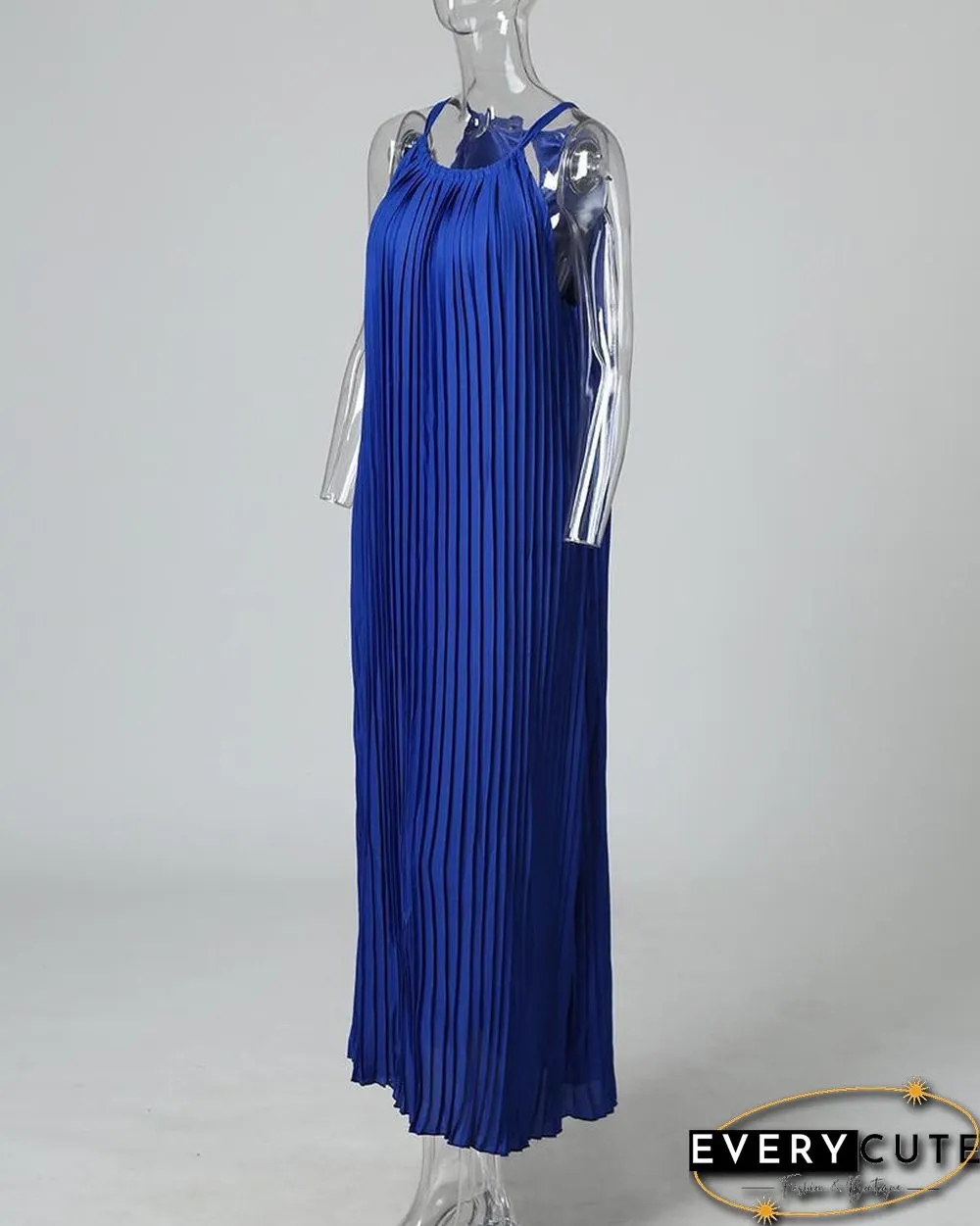 Hot Summer Halter Pleated Casual Maxi Dress P12371