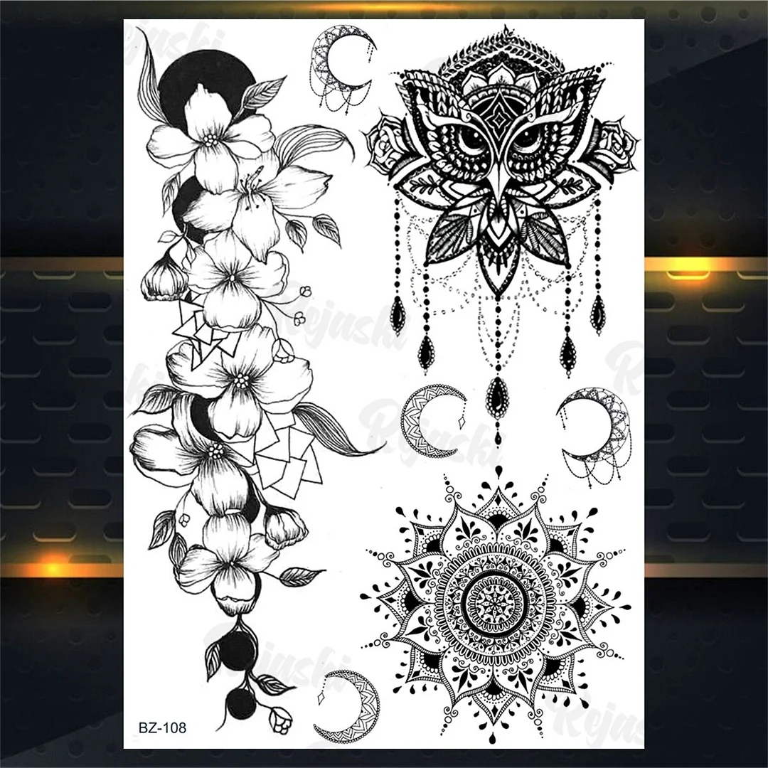 Sdrawing Elephant Pendant Temporary Tattoos For Women Men Lion Butterfly Snake Feather Fake Tattoo Sticker Glamour Back Body Tatoos