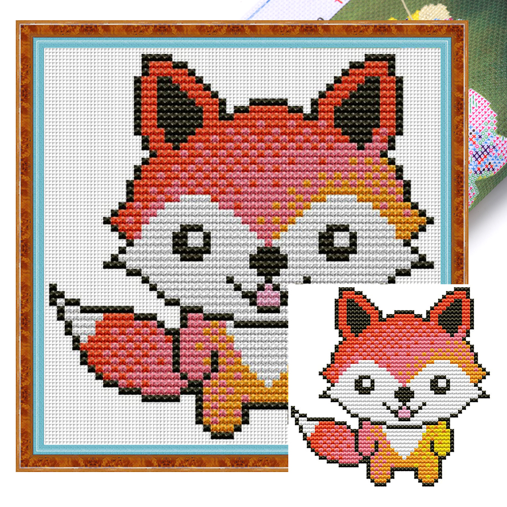 Little fox Partial 16CT Pre-stamped Canvas(12*13cm) Cross Stitch