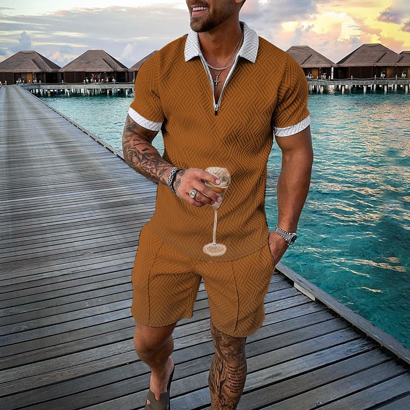 Men's Solid Casual Short Sleeve Polo Shirt And Short Co-Ord
