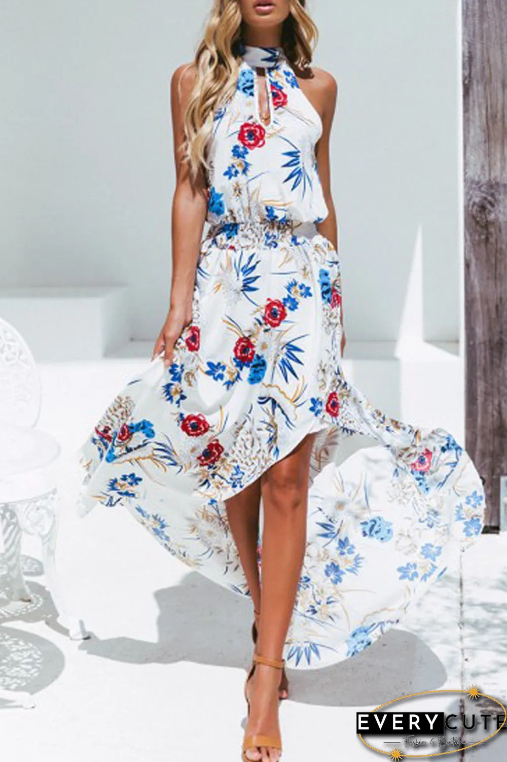 Casual Print Patchwork Turtleneck Irregular Dress Dresses
