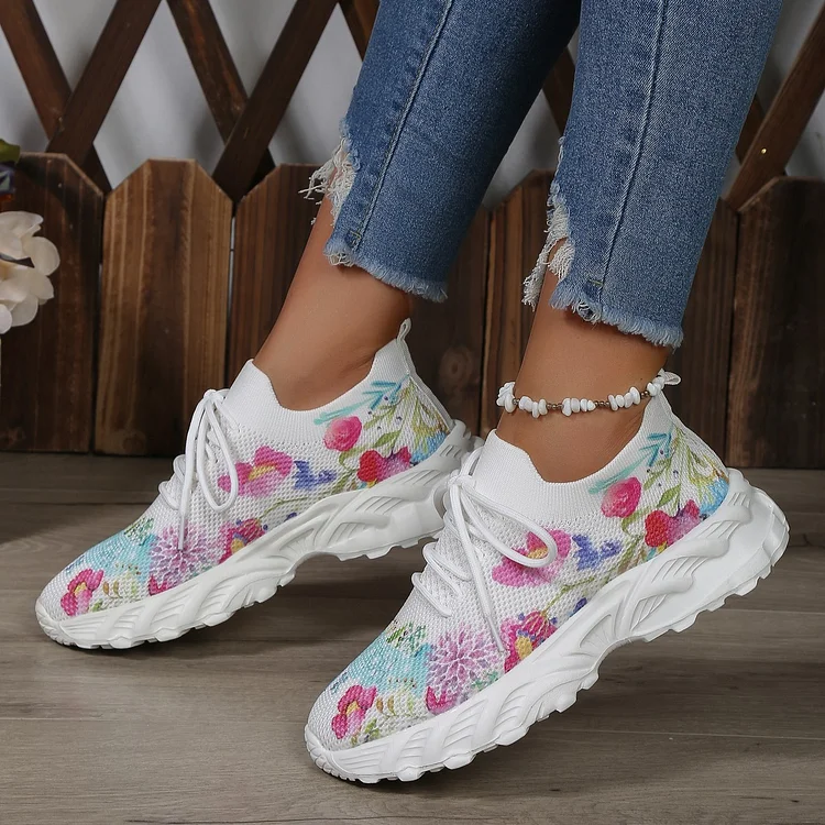 Women's Casual Slip On Floral Wedge Sports Shoes  Stunahome.com