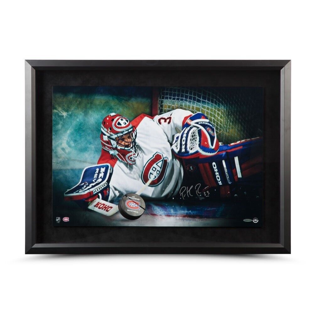 Patrick Roy Signed Autographed 24X16 Break-thru Photo Poster painting Framed Save Canadiens UDA