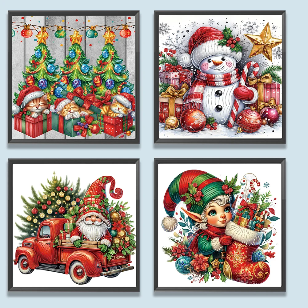 4pcs Diamond Painting - Partial Special Shaped Drill - Christmas(Canvas|40*40cm)