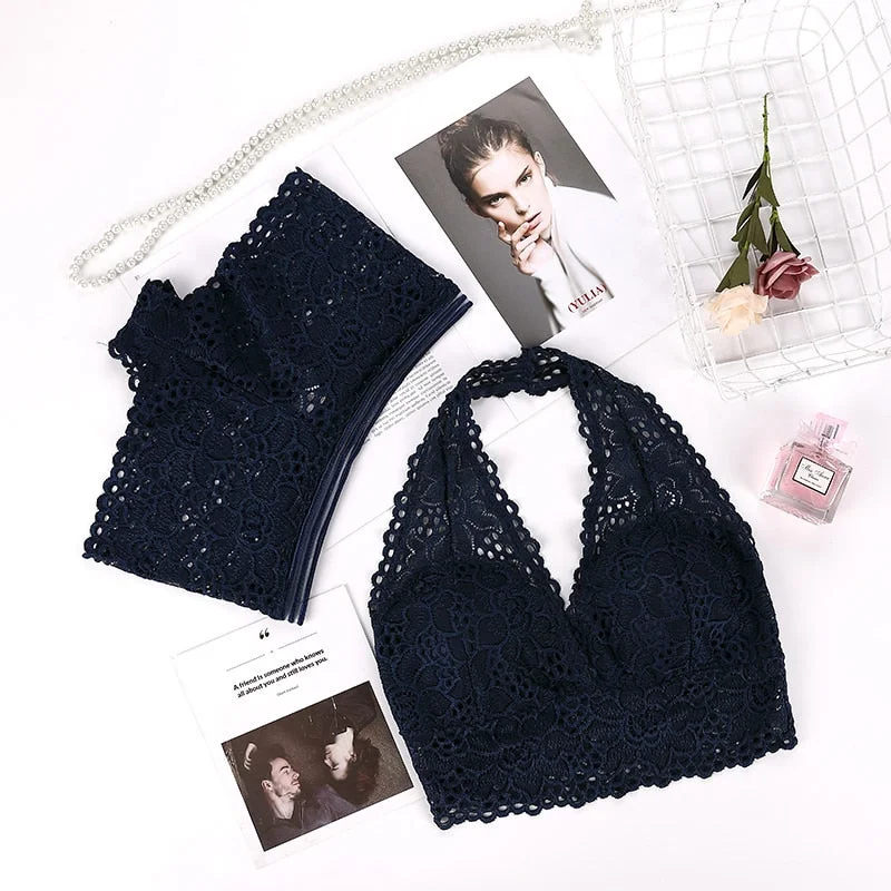 Sexy Bra Set Women Push Up Seamless Bra Panty Underwear Set Ladies Wireless Halter Lace Hollow Intimates Briefs Lingerie Set