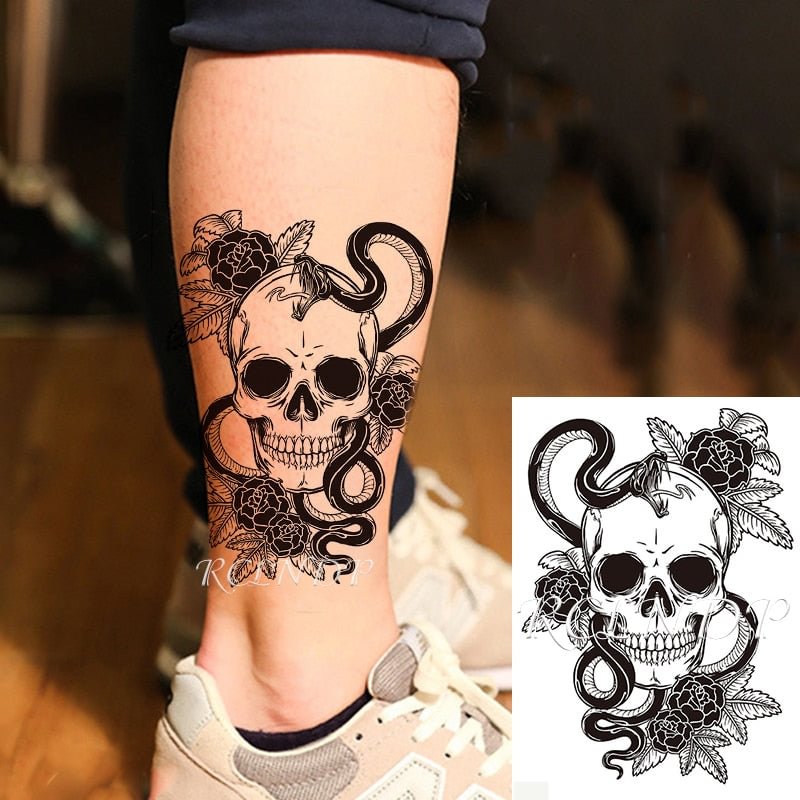 Waterproof Temporary Tattoo Sticker Black Snake Skull Flower Fake Tatto Flash Tatoo Hand Arm Foot Body Art for Men Women