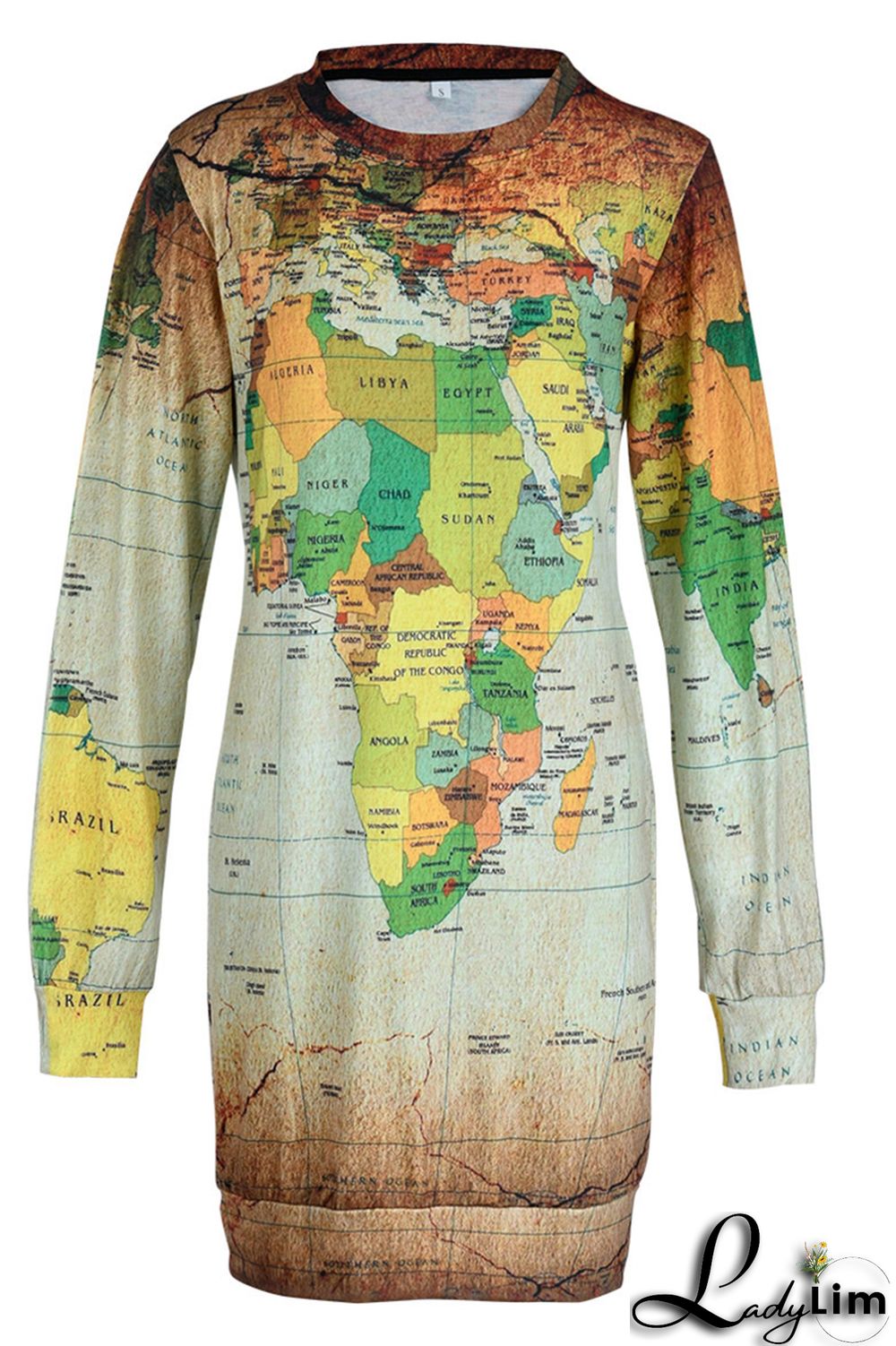 Green Fashion Casual Print Basic O Neck Long Sleeve Plus Size Dresses