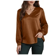 Satin Silk Lapel V Neck Long Sleeve Women Blouse On Offer Work Shirt Pullover Youth Blouses Woman Blusas Para Mujer