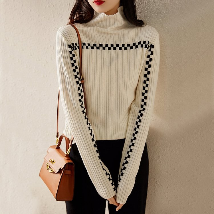 Casual Plaid Knitted Long Sleeve Sweater