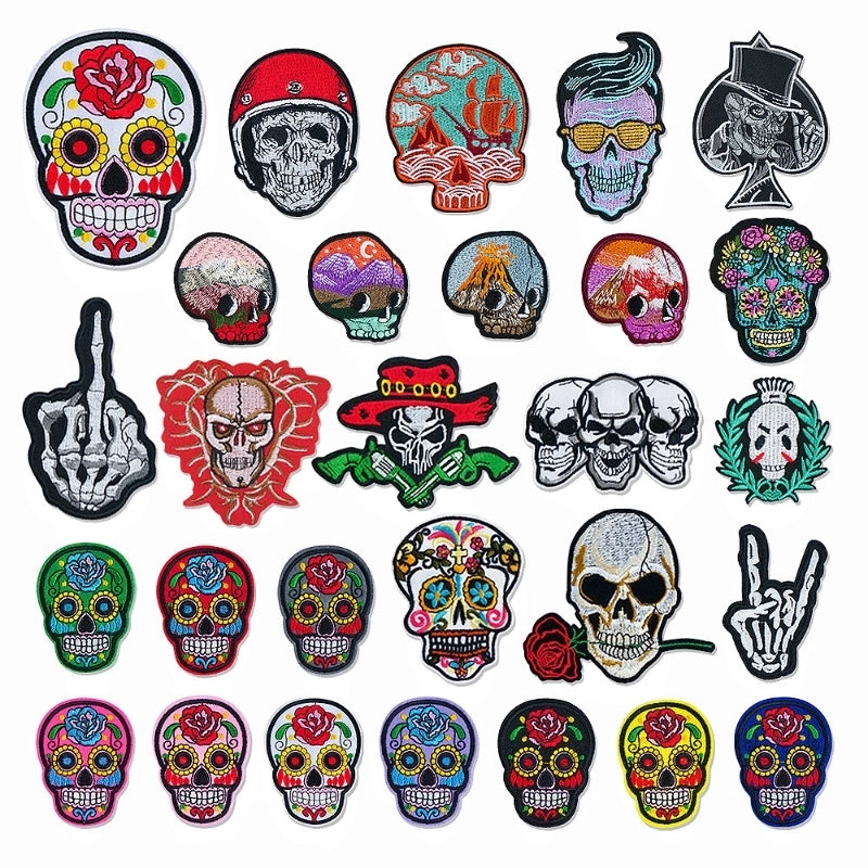 5 Pieces Factory In Stock Halloween Skull Finger Middle Finger Playing Card Clothing Accessories Embroidery Cloth Patch Patch