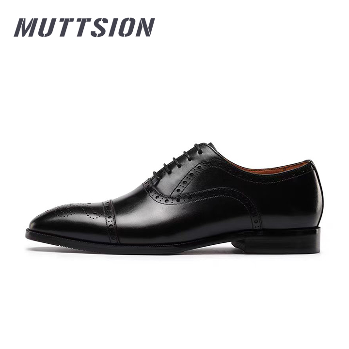MUTTSION Oxford Carve Designs Three-joint Black Leather Shoes MUTTSION.COM MUTTSION