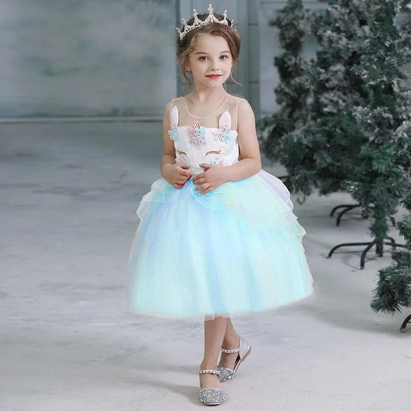 Girls Unicorn Tutu Dress 2021 Summer Kids Princess Vestido Girls Birthday Party Dress Children Summer Dresses 3-8Y Kids Clothes