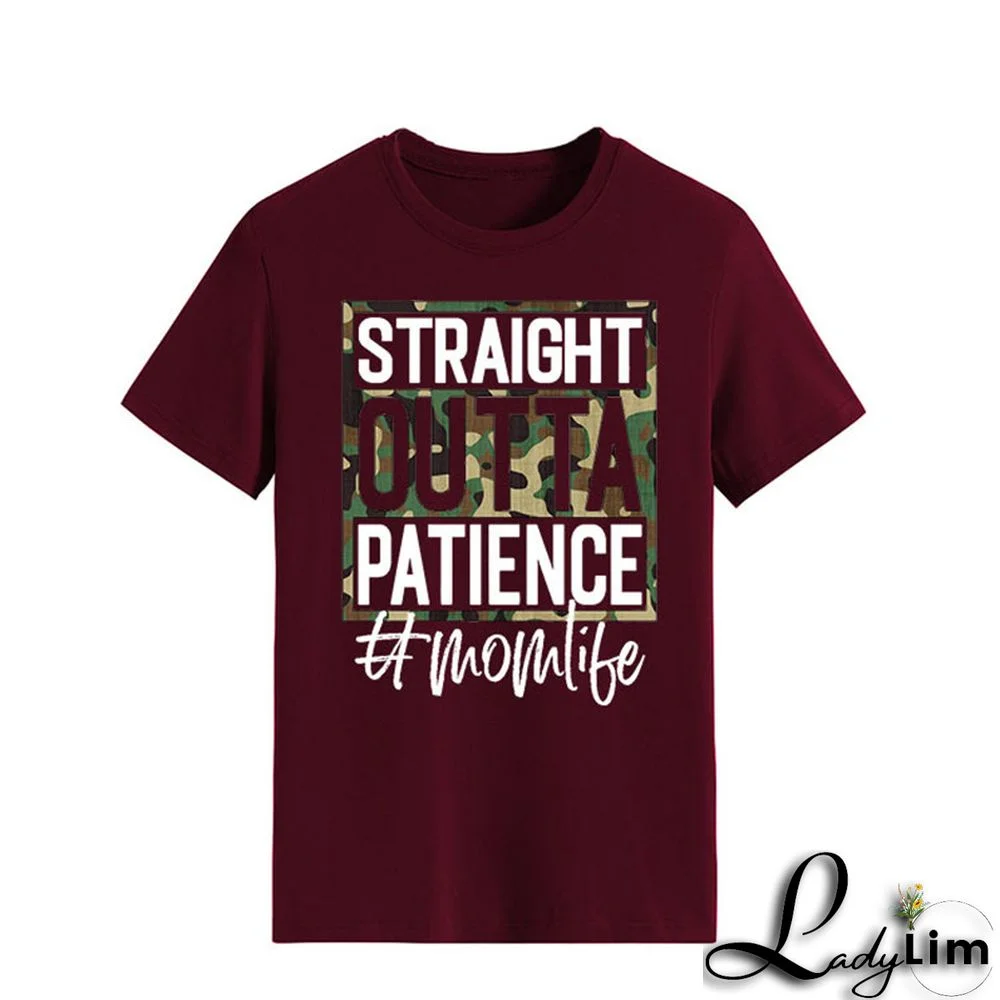 Burgundy Fashion Casual Letter Print Basic O Neck T-Shirts
