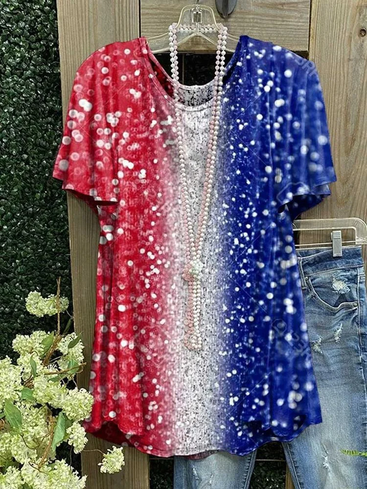 Women's Fashion Multicolor Round Neck Sequin Short Sleeve T-Shirt