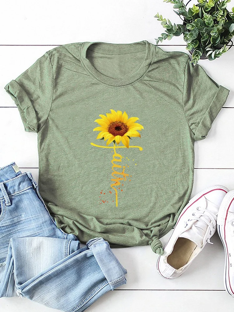 Bestdealfriday Sunflower Faith Graphic Tee