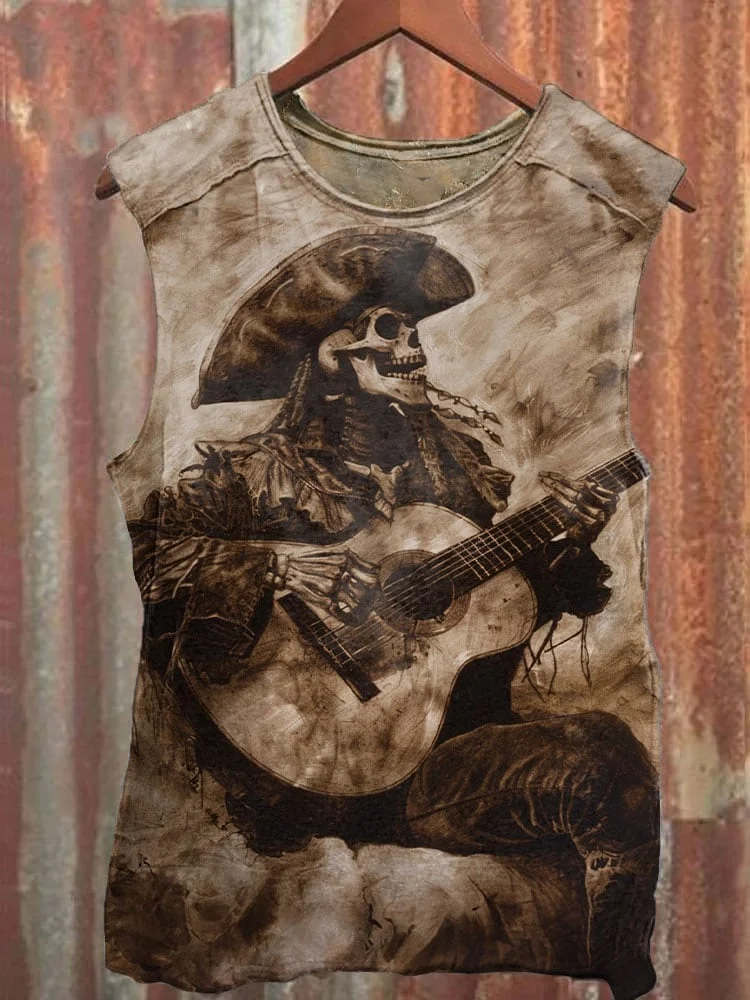 Women's Skeleton Death Cowboy Print Vest