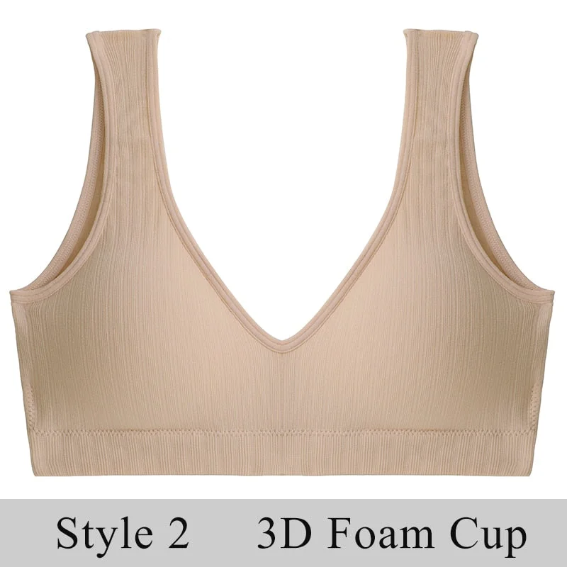 FINETOO Women Seamless Bralette Underwear Push Up U-Back Intimates Lingerie Femme Short Cropped Top Sexy V-Neck Bra Tank Tops