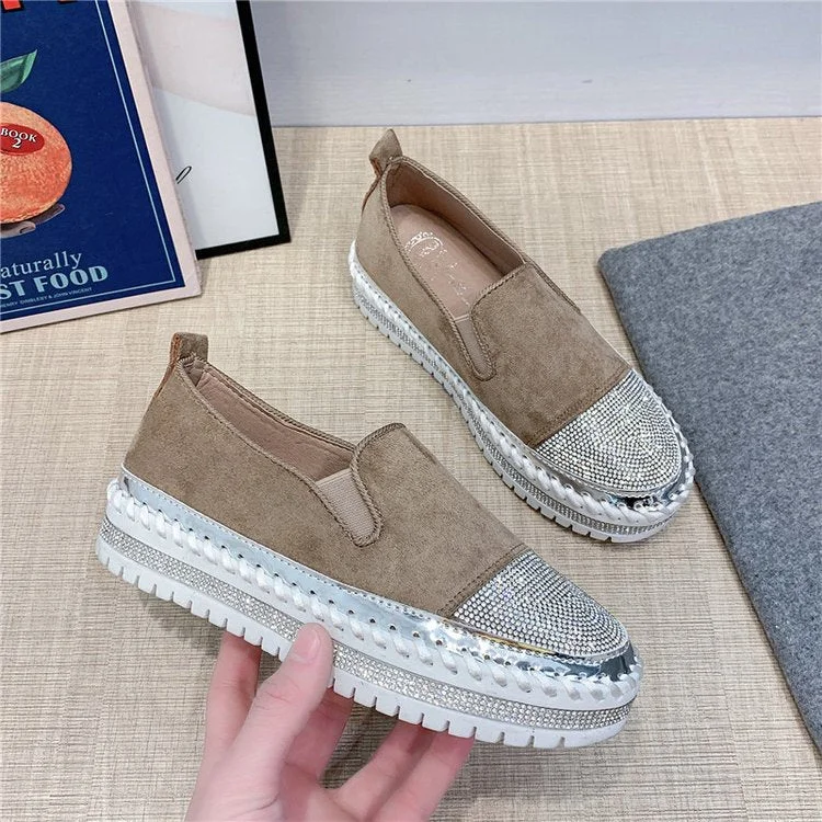 2020 Spring Women Flats Shoes Platform Sneakers Slip on Flats Leather Suede Ladies Loafers Bling Women Creepers