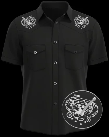 Men's Western Music Print Short Sleeve Shirt