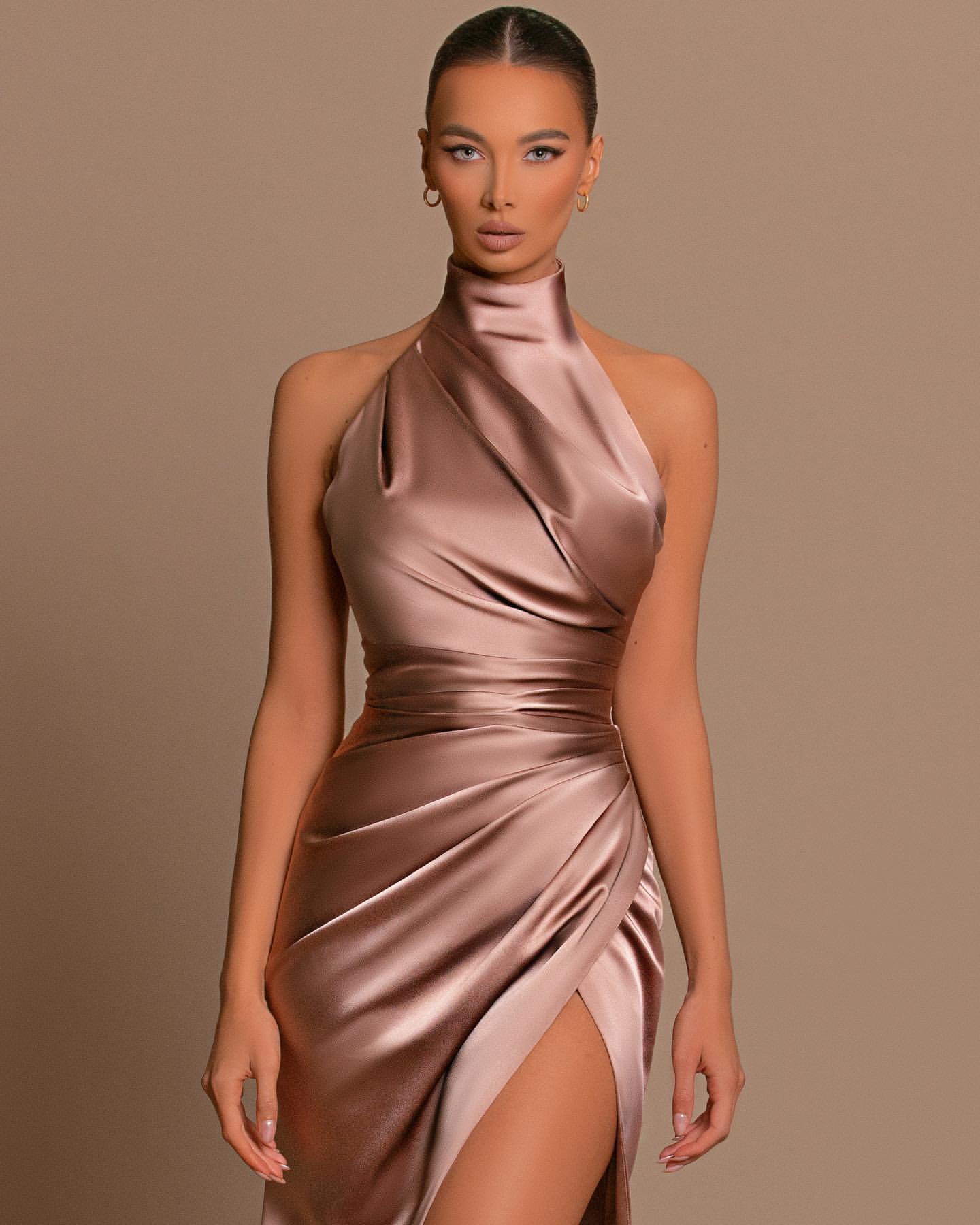Elegant Lilac High Neck Mermaid Evening Dress Long Sleeves Split With Beads main image 1