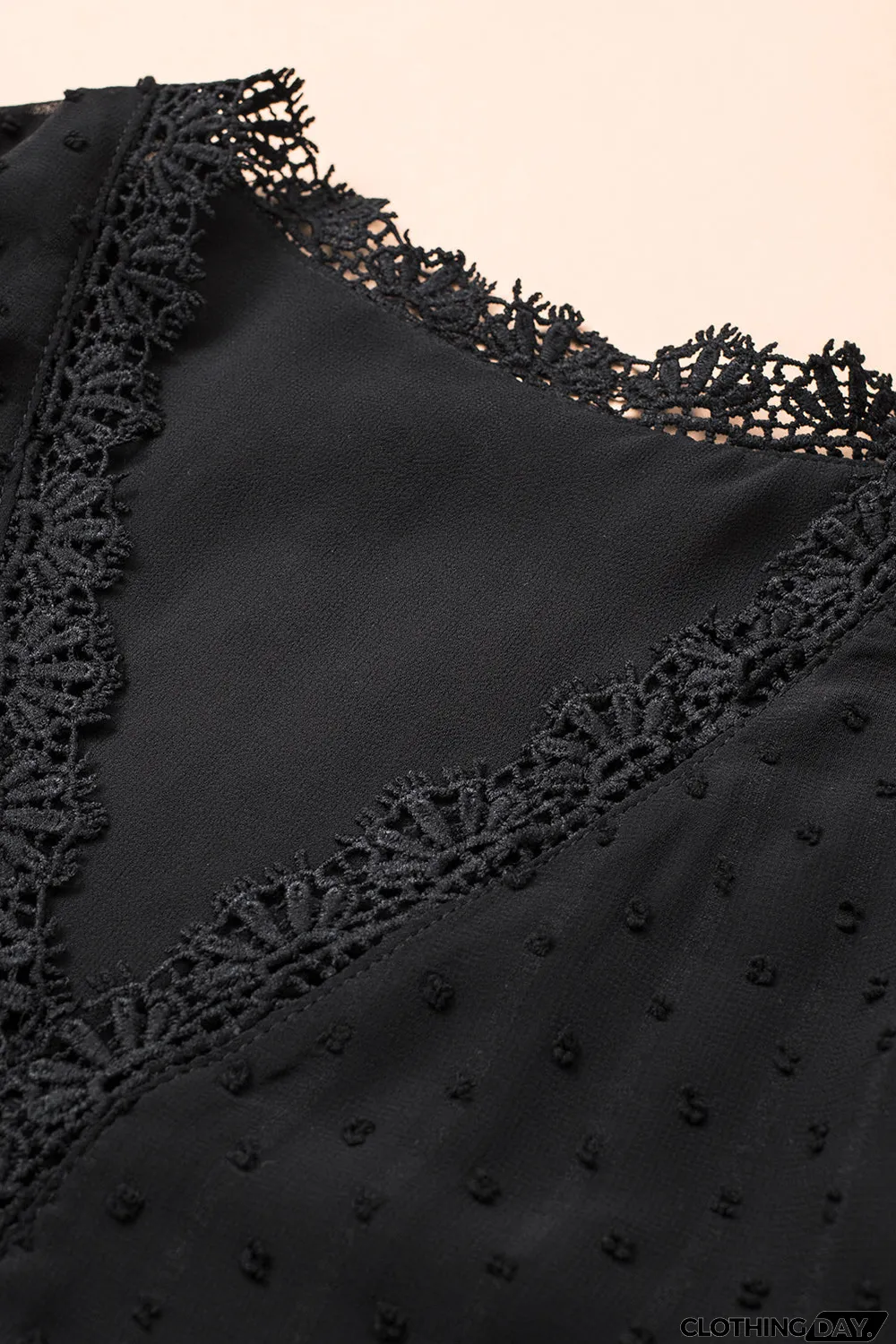 Elegant V-Neck Swiss Dot Lace Blouse