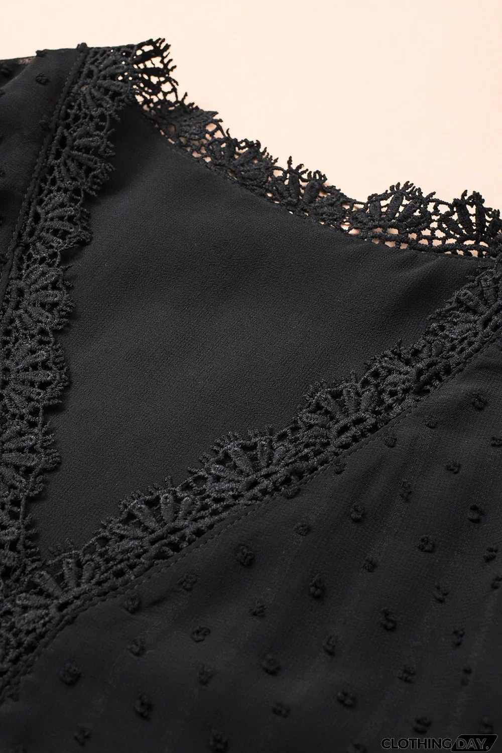 Elegant V-Neck Swiss Dot Lace Blouse