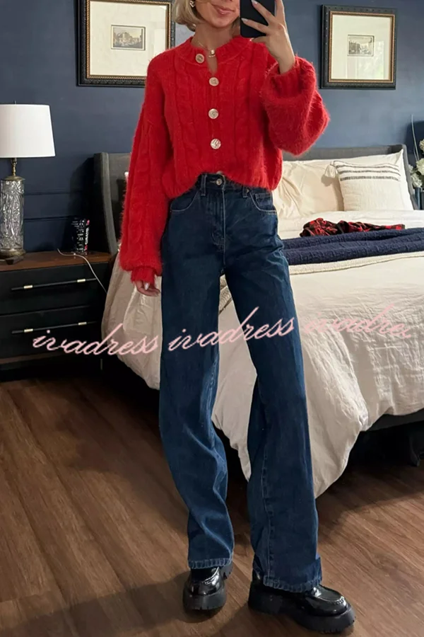 Cheerful Crew Neck Buttoned Long Sleeve Cardigans