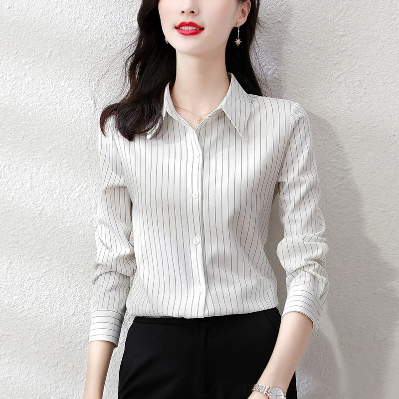 Toloer Toloer Senior Sense Stripe Shirt Female Light Ripe Wind Design Sense Minority Professional Temperament High-End Long Sleeve Shirt-Outfit Ideas